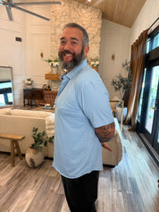 Mens Blue and White Button Up Luxe Top