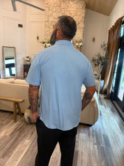 Mens Blue and White Button Up Luxe Top