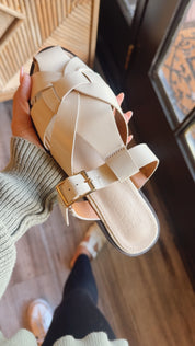 Cream Woven Strap Comfy Sandals