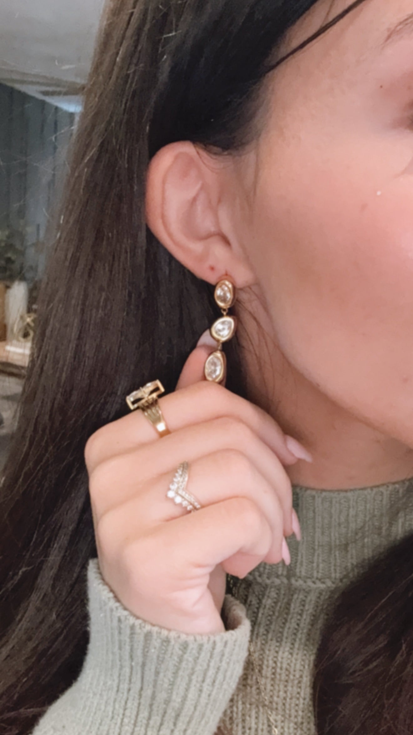 Gold and Crystal Dangle Earrings
