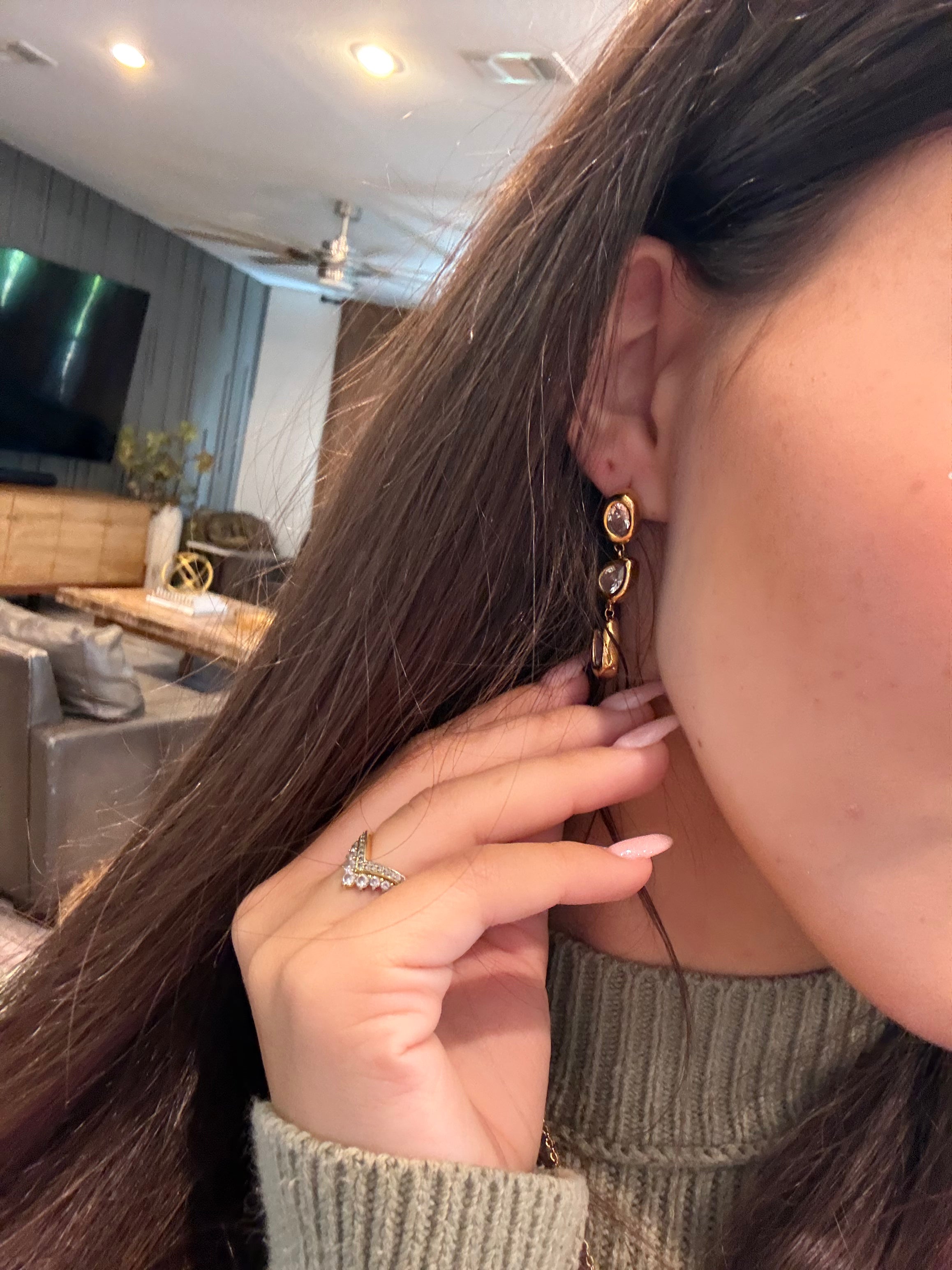 Gold and Crystal Dangle Earrings