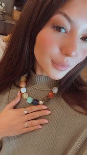 Multi Color Stone and Gold Pendant Necklace