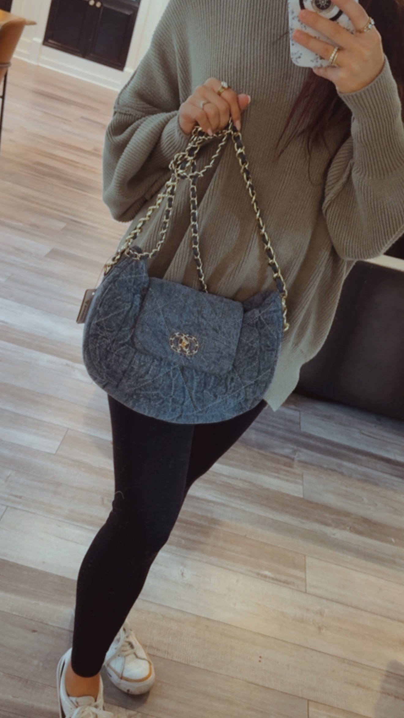 Denim and Gold Chain Clutch Purse