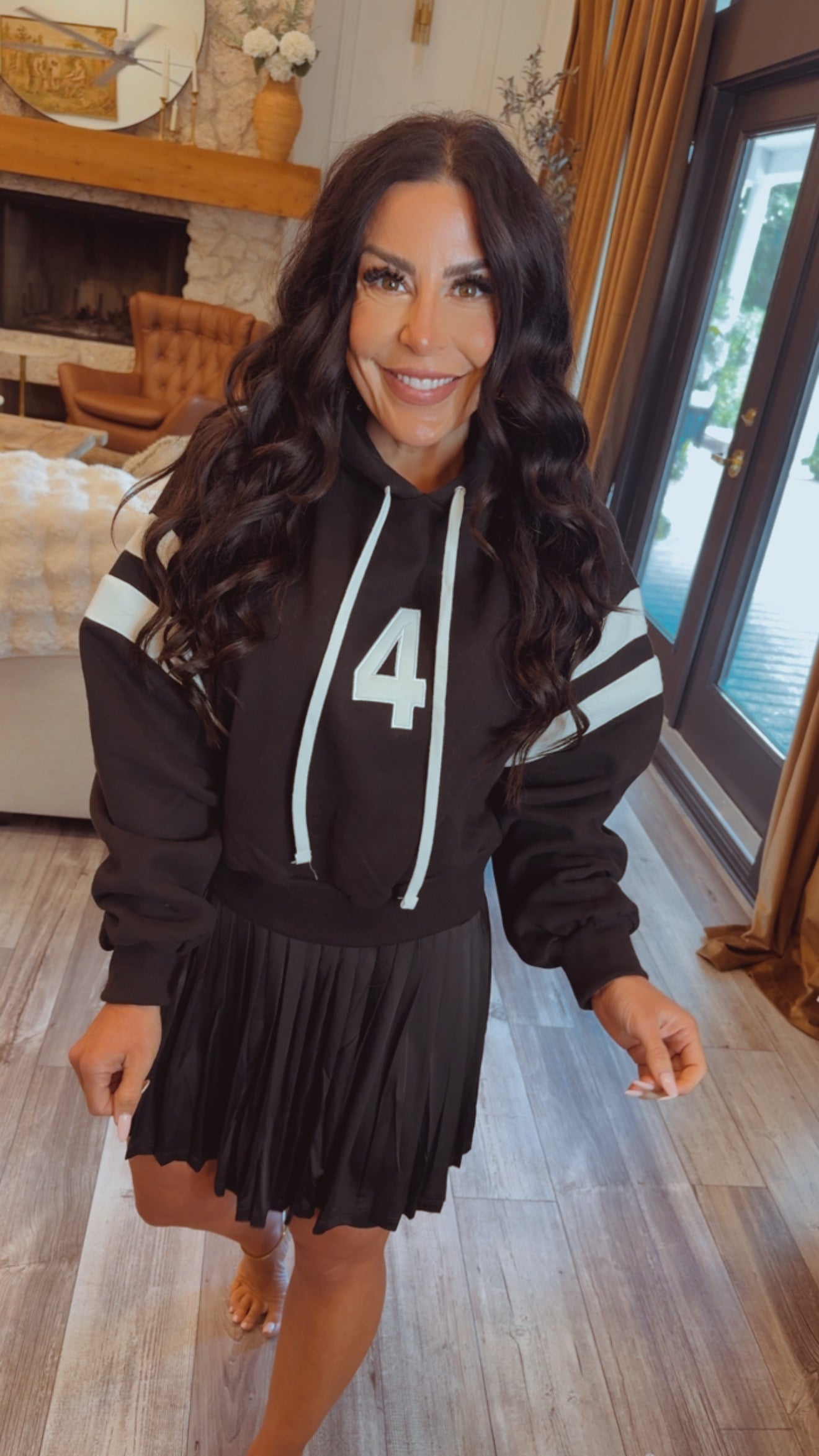 Black and White Striped Sports Hoodie