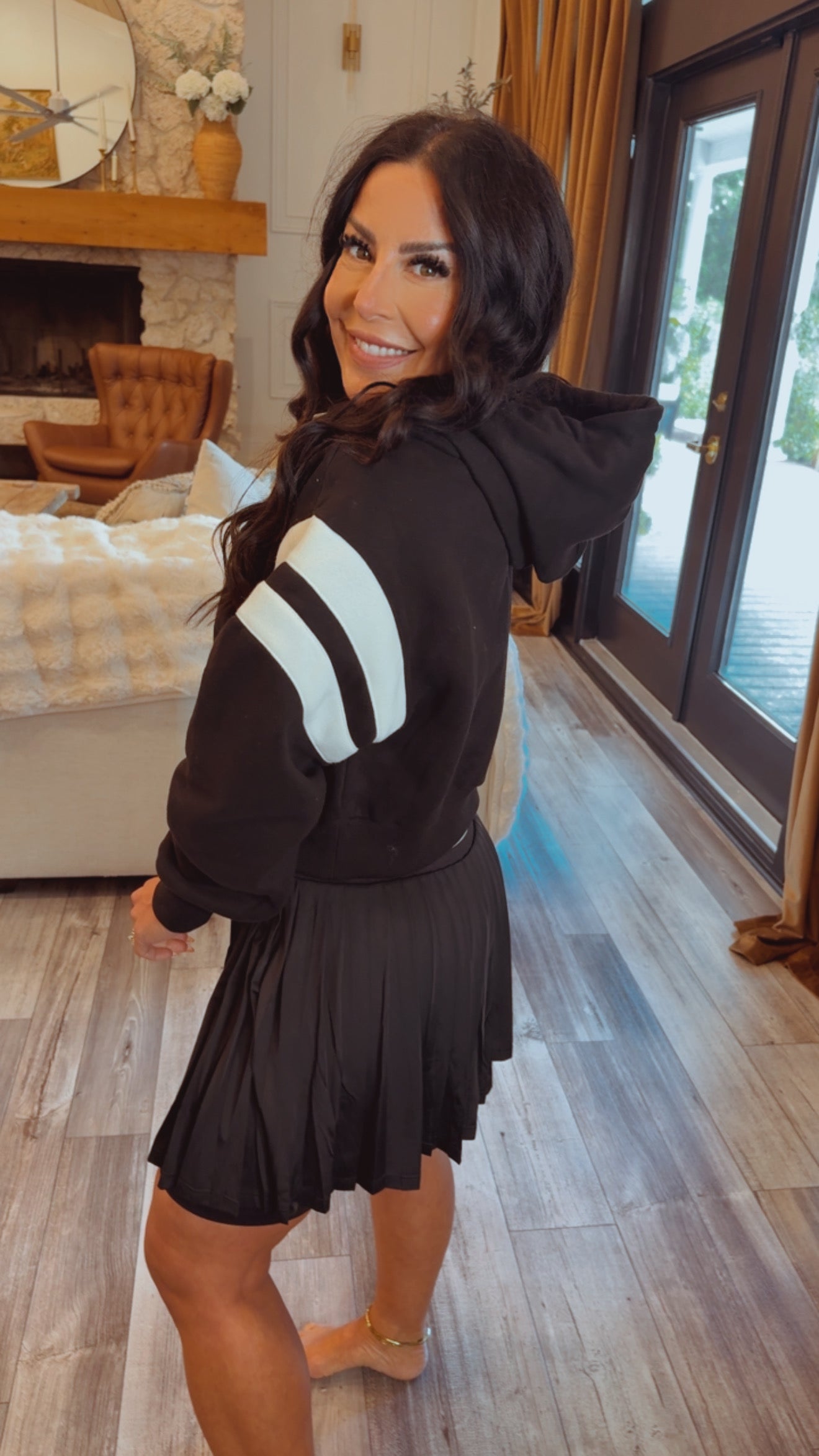 Black and White Striped Sports Hoodie