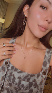 Double Gold Chain With Bezel Pendant Crystal Necklace