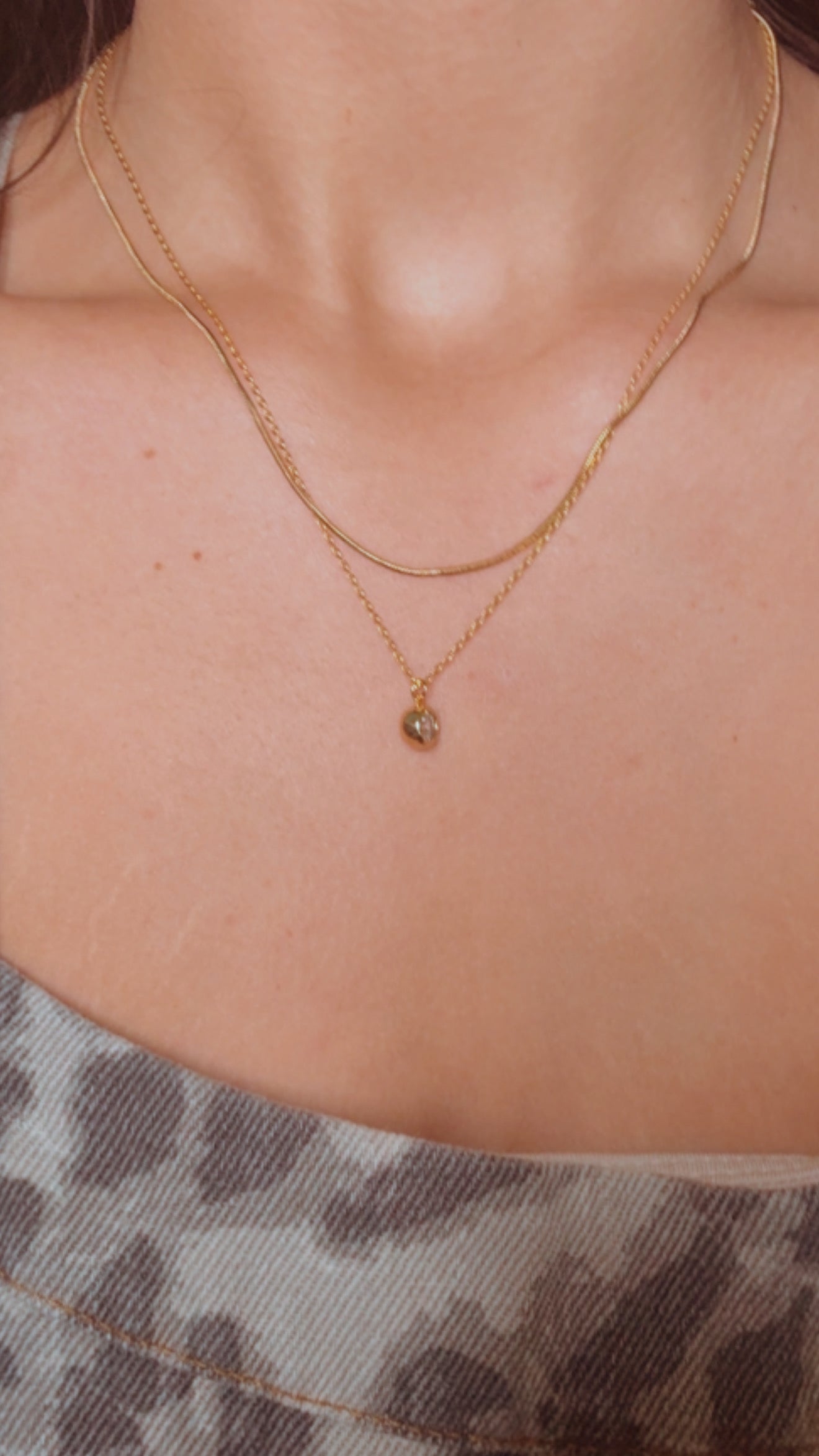 Double Gold Chain With Bezel Pendant Crystal Necklace