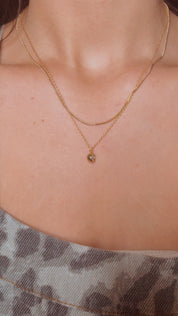 Double Gold Chain With Bezel Pendant Crystal Necklace