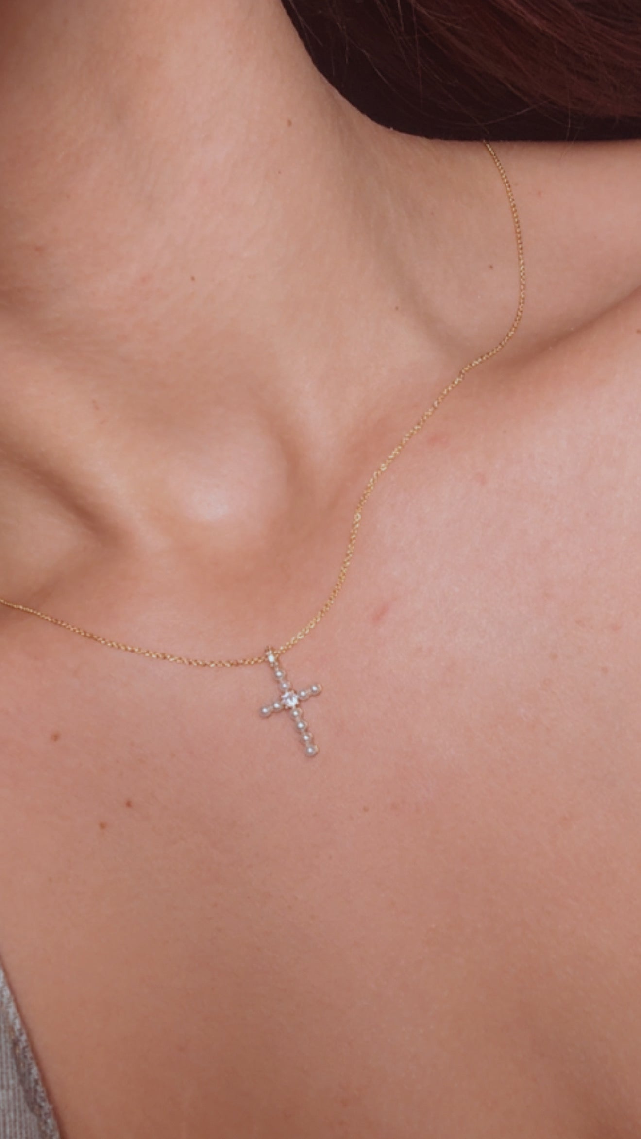 Gold and Pearl Corss Necklace