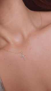 Gold and Pearl Corss Necklace