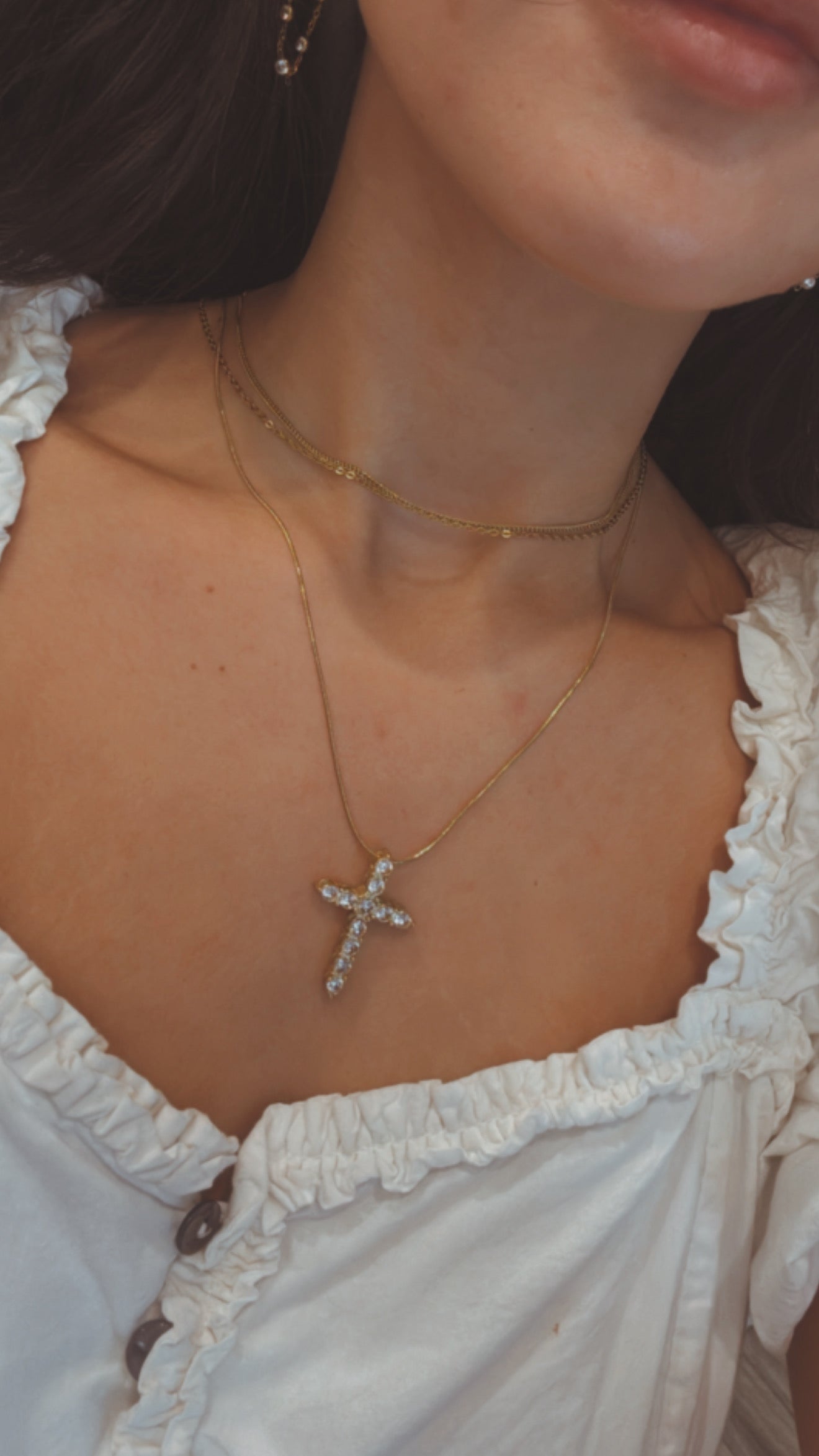 Bling Crystal Gold Cross Pendnat Neckalce