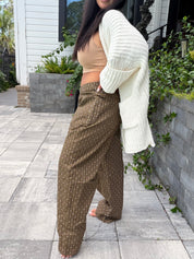 Chic Brown Medallion Print Cropped Barrel Pants