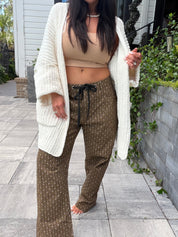 Chic Brown Medallion Print Cropped Barrel Pants