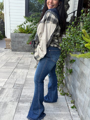POL Beige PLaid Ballon Sleeve Hoddie