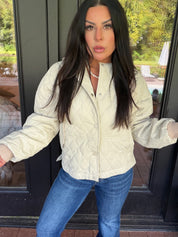 Natural Quilted Joacket With Knit Hoodie