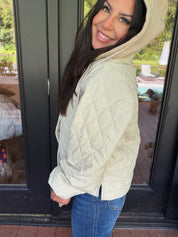 Natural Quilted Joacket With Knit Hoodie