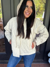 Natural Quilted Joacket With Knit Hoodie