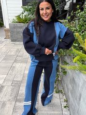Navy Blue and Denim Crewneck and Pants Luxe Set