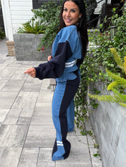 Navy Blue and Denim Crewneck and Pants Luxe Set