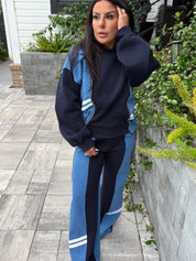 Navy Blue and Denim Crewneck and Pants Luxe Set