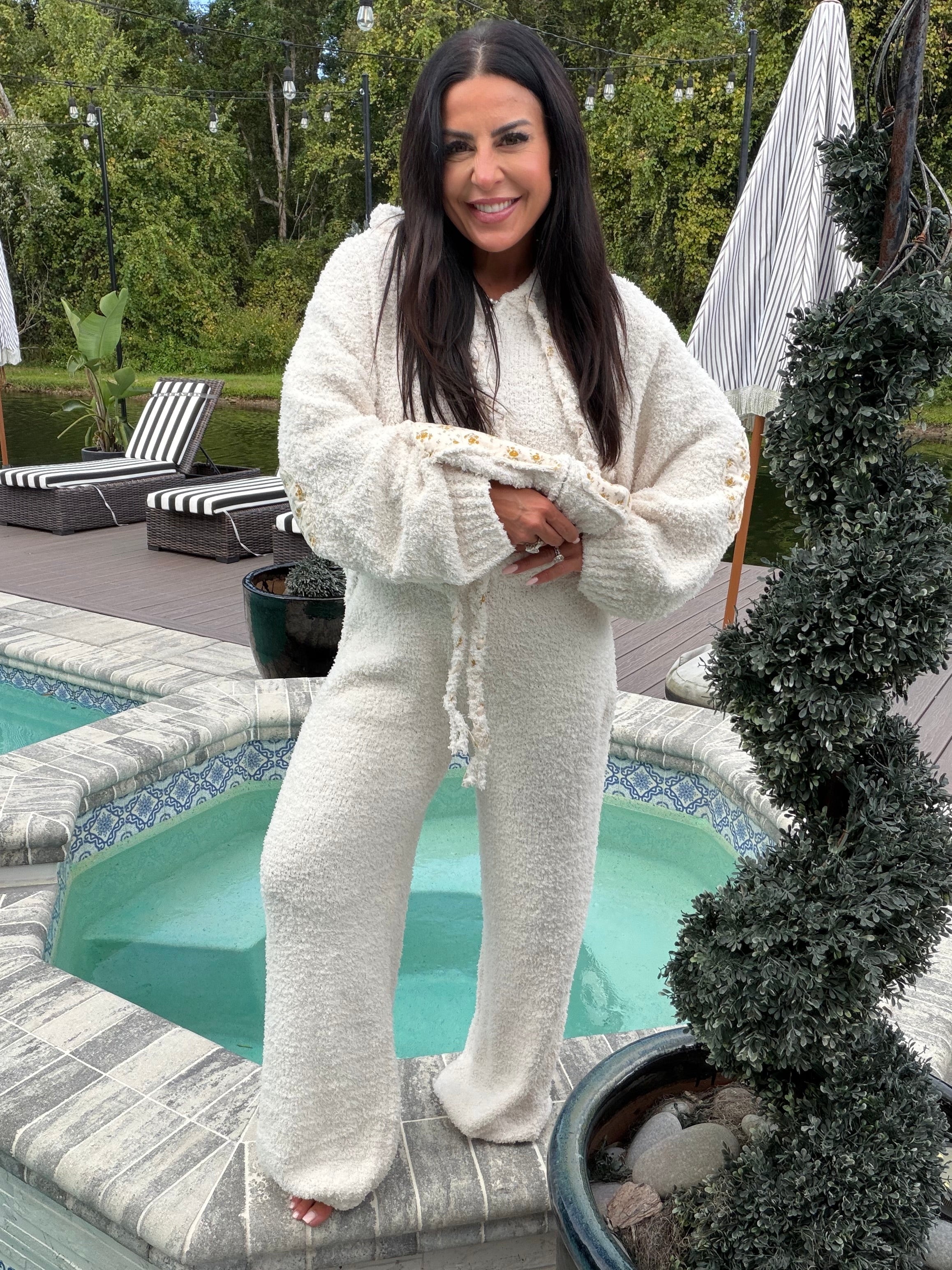 POL White Fleece Zip Up Chic Joggers