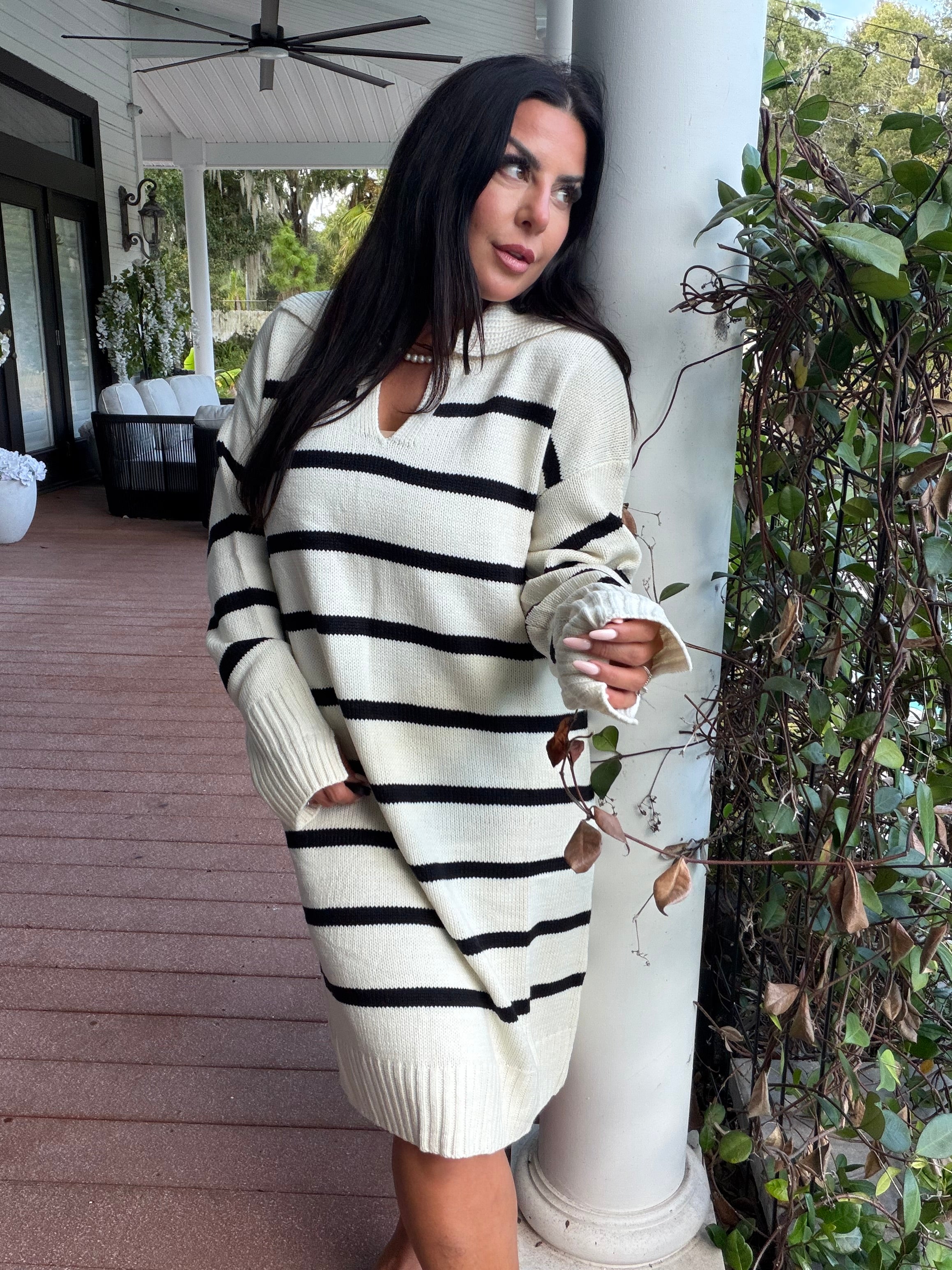 Cozy Co Chic Black and White Sweater Dress