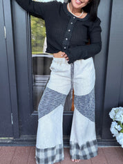 POL Beige Waffle Knit Patchwork Pants