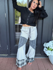 POL Beige Waffle Knit Patchwork Pants