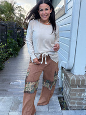 POL Chocolate Wide Leg Patchwork Pants