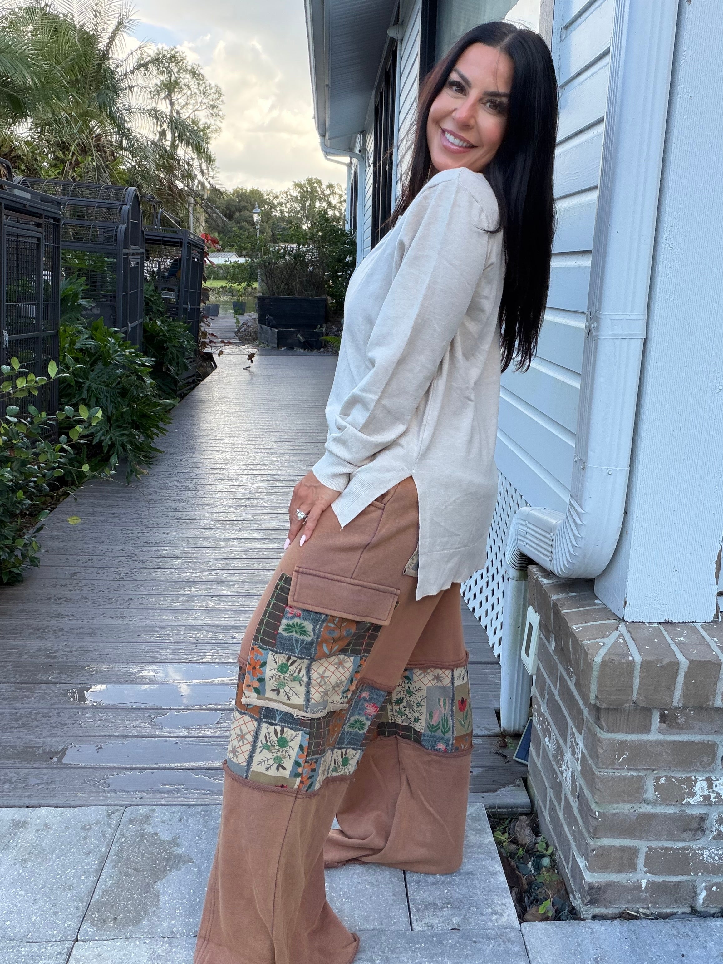 POL Chocolate Wide Leg Patchwork Pants