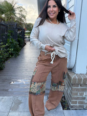 POL Chocolate Wide Leg Patchwork Pants