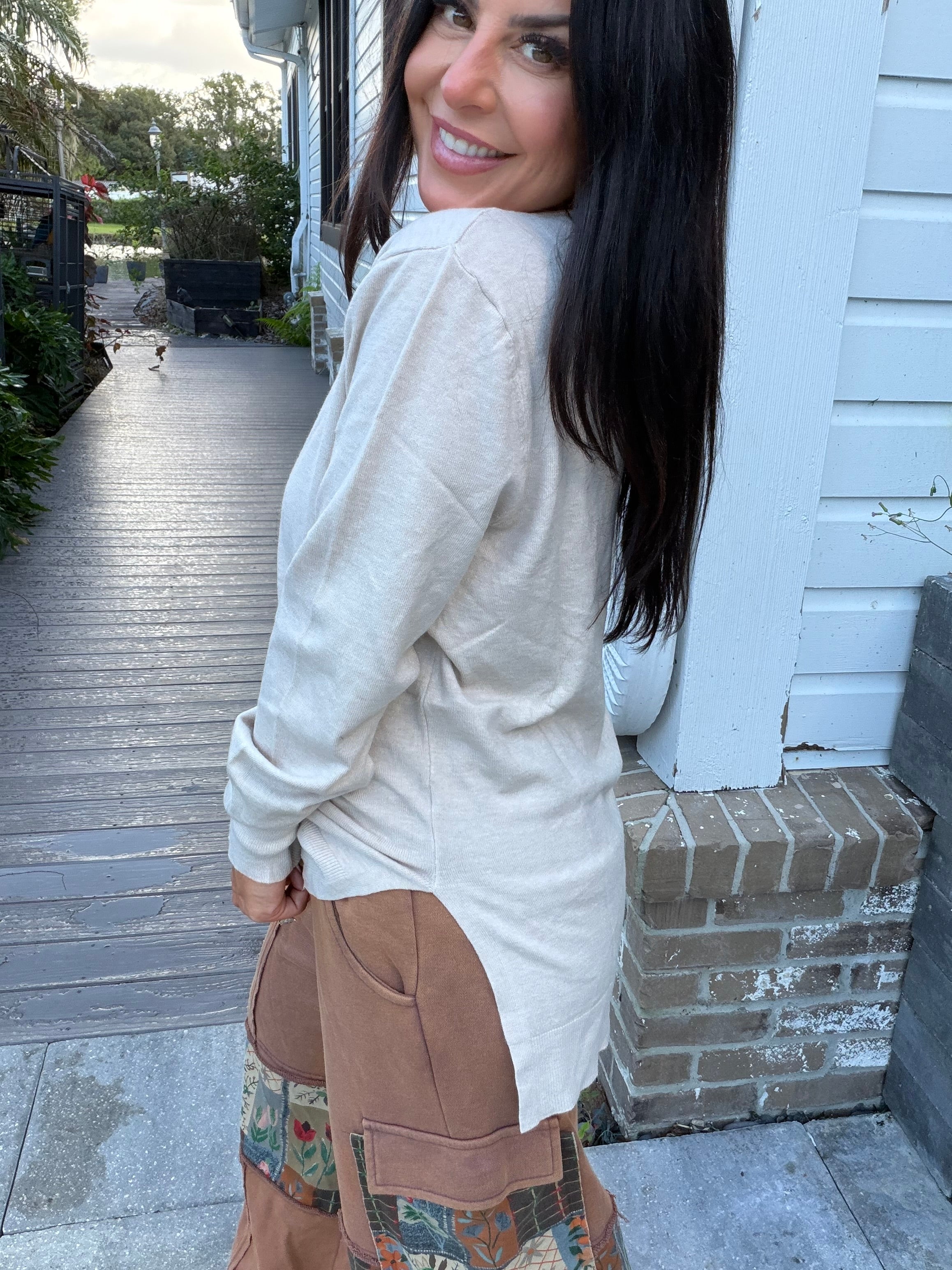 Cozy Co Oatmeal Soft Knit Boat Neck Sweater