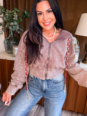 Brown Waffle Knit Crystal Bling POL Hoodie