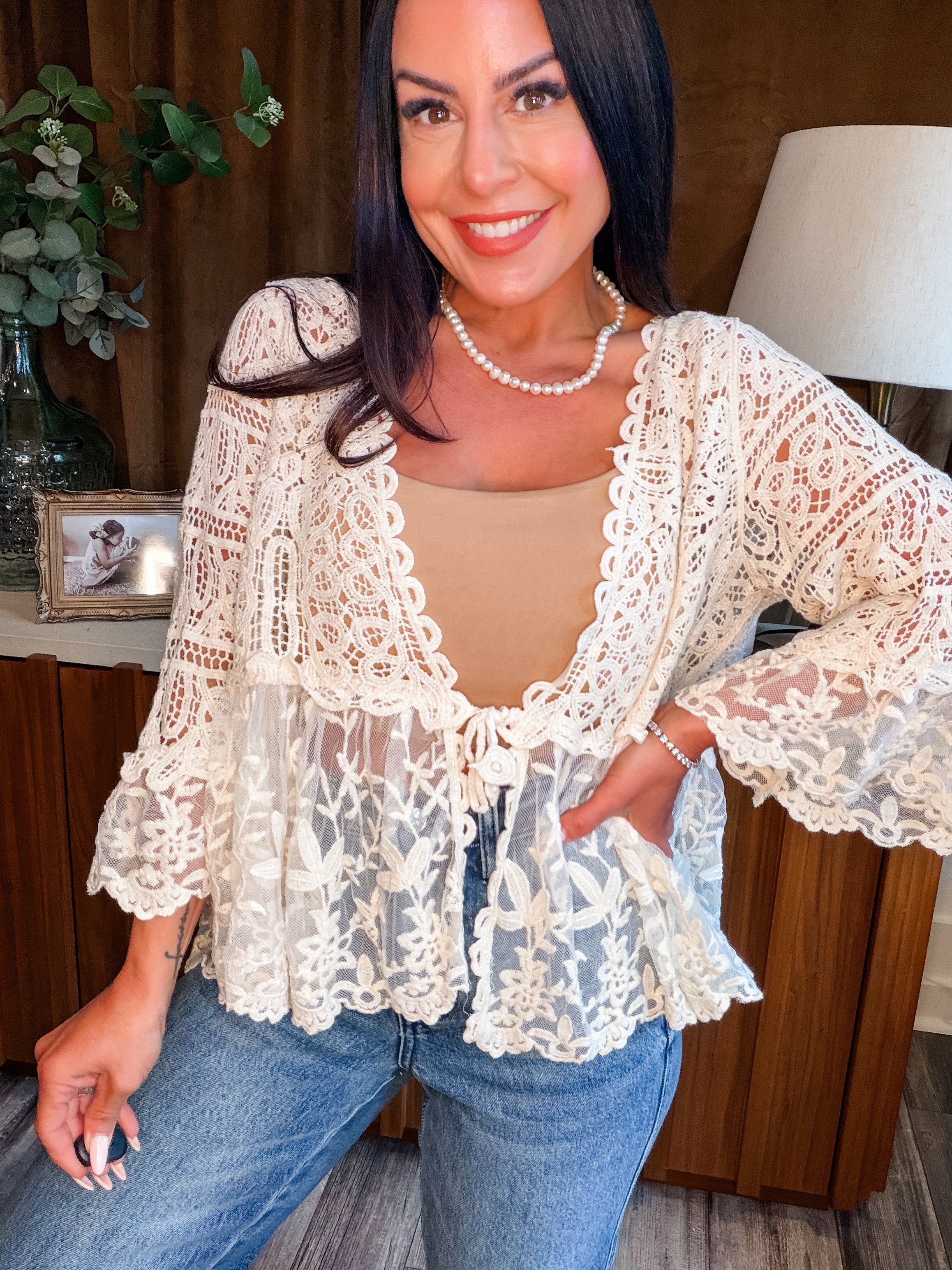 White Crochet Lace POL Cardi