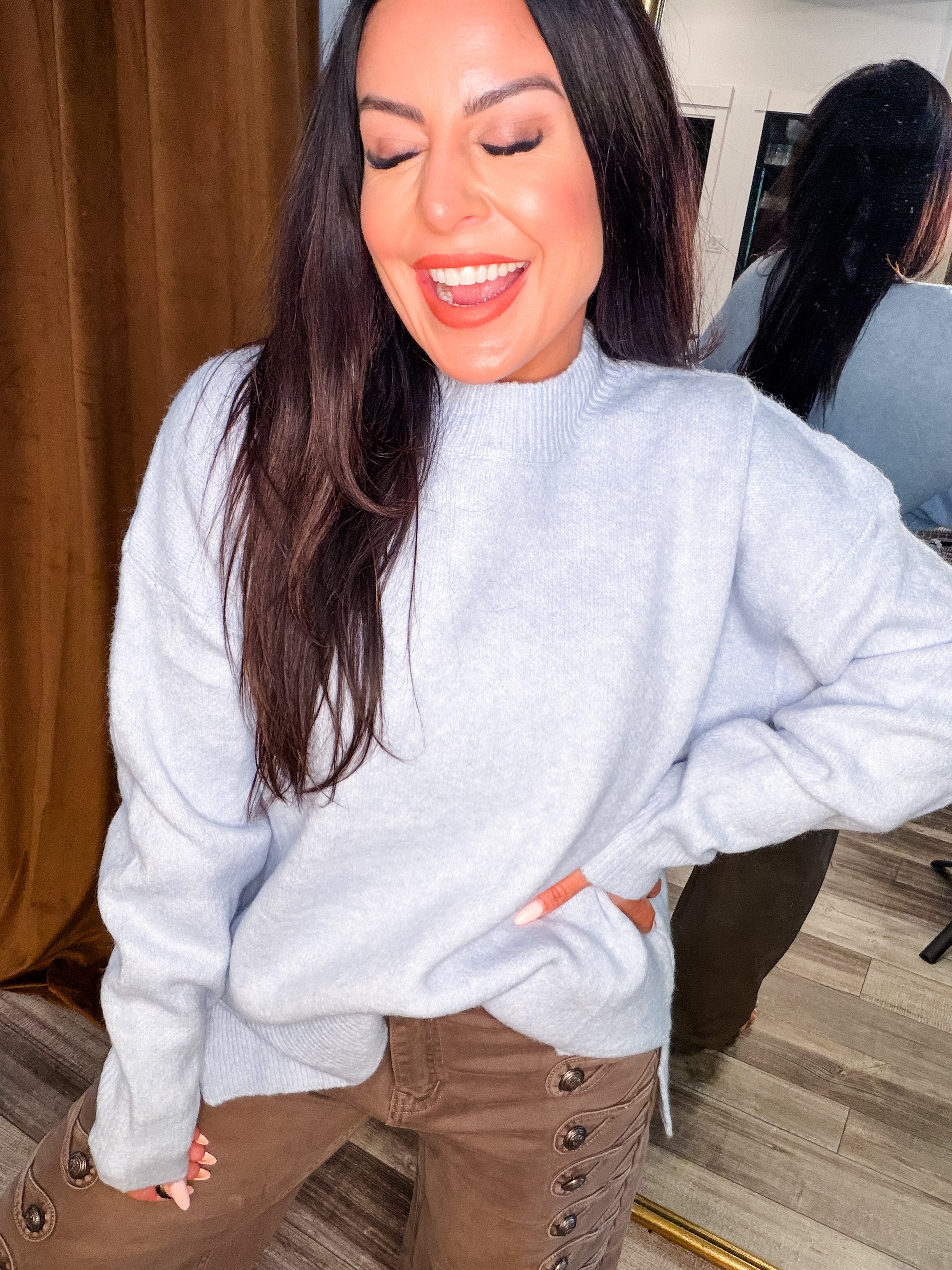 Cozy Co  Light Blue Loose Fit Knit Sweater