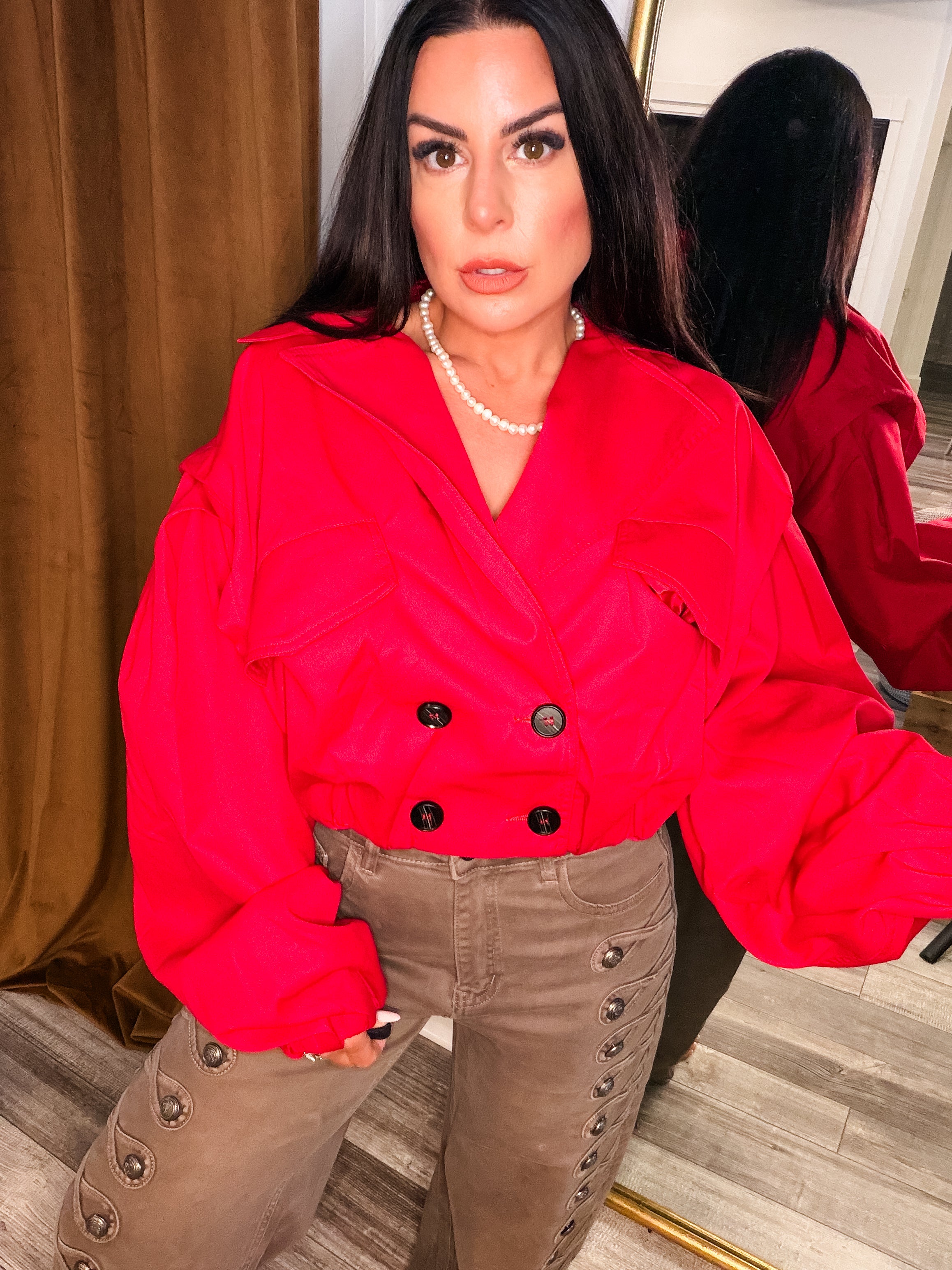 Chic Red Cropped Jacket