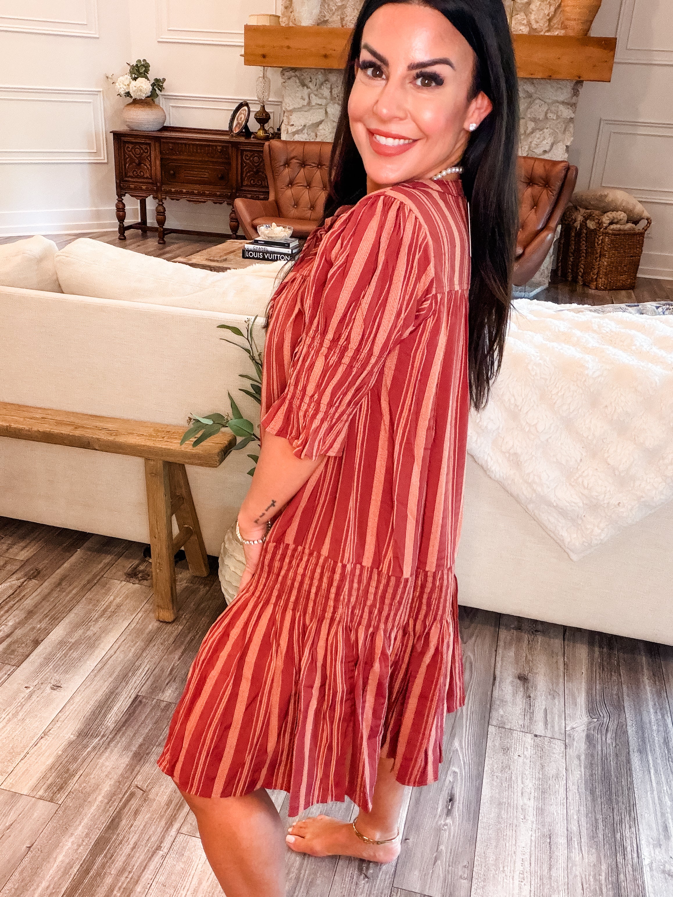 Cozy Co Marsala Stripped Mini Dress
