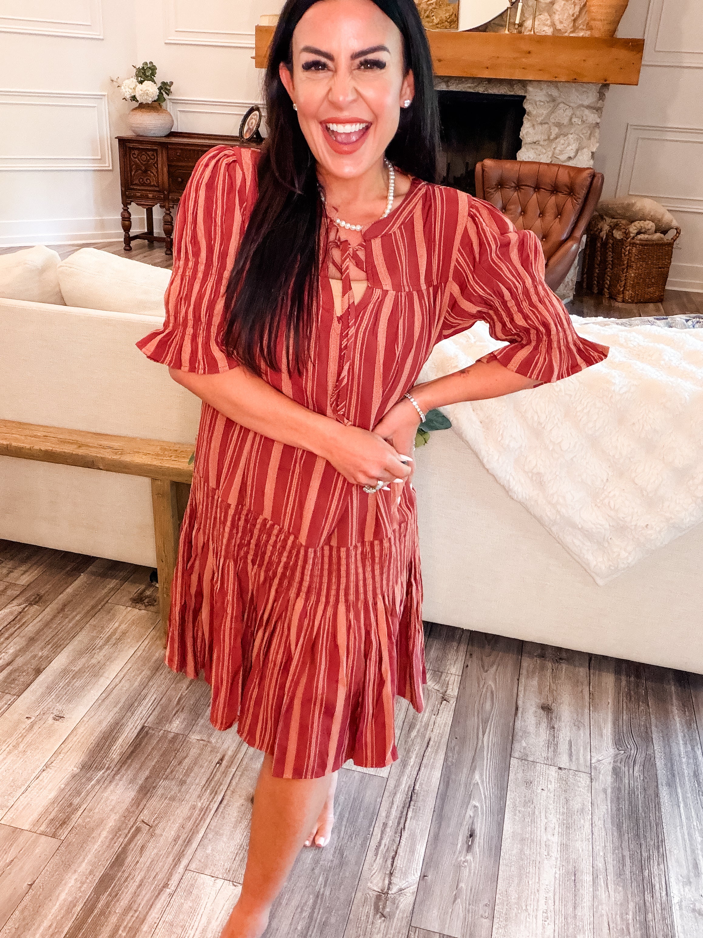 Cozy Co Marsala Stripped Mini Dress