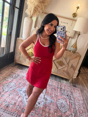 Butter Soft Red and white Piped Dress With Shorts