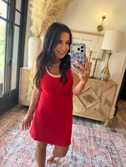Butter Soft Red and white Piped Dress With Shorts