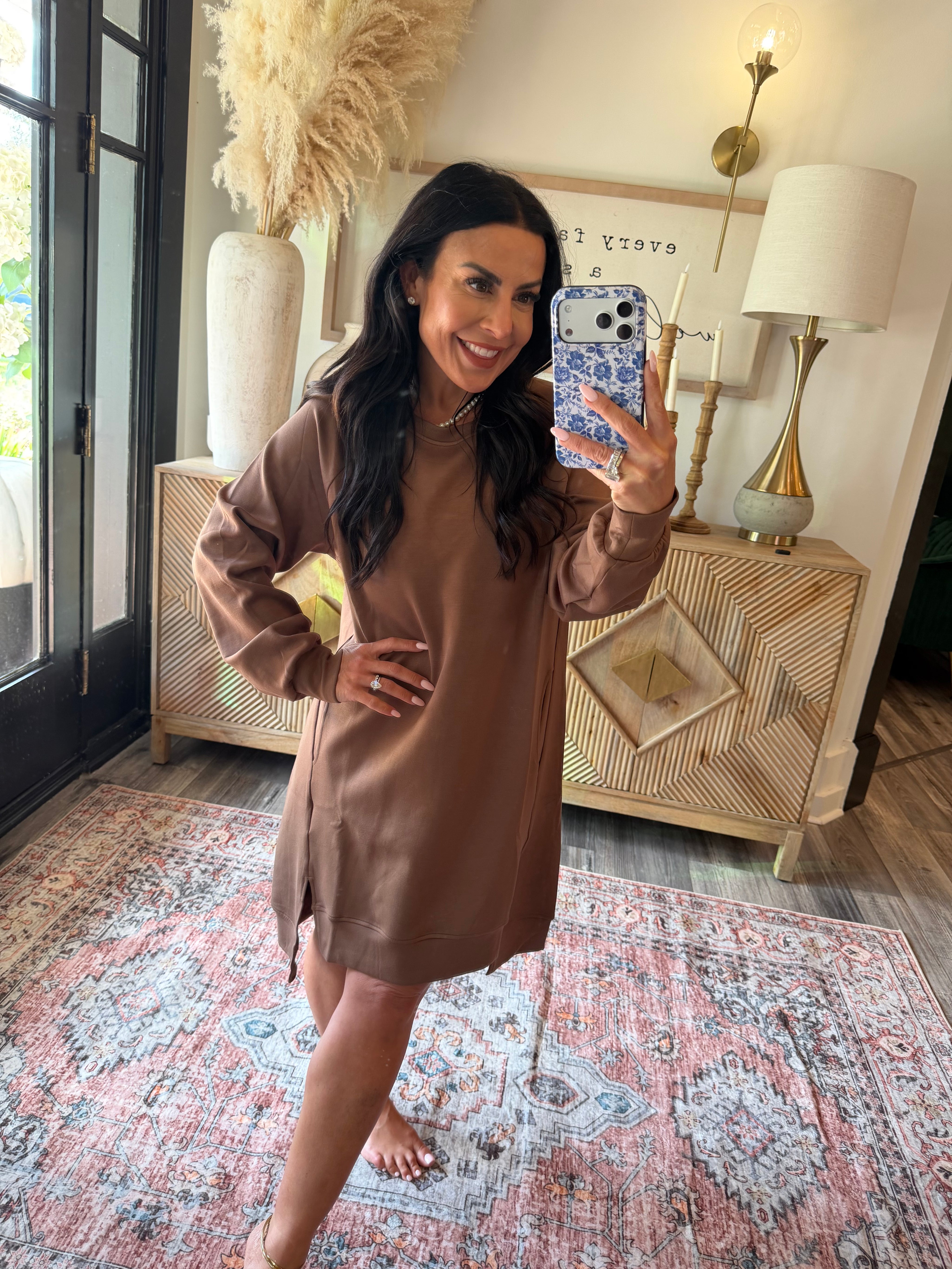 Cozy Co Ultra Soft Brown High Low Long Sleeve Dress