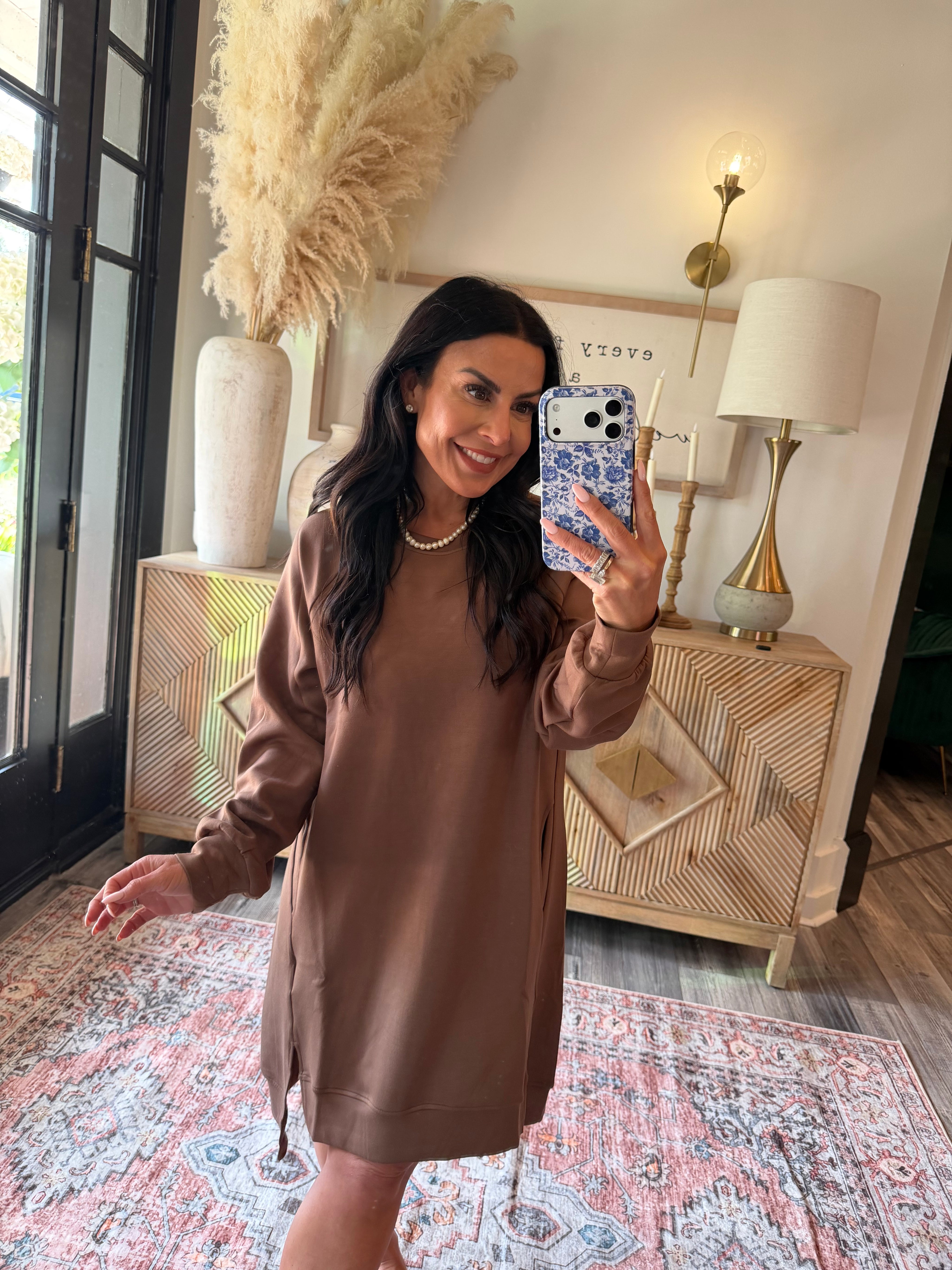Cozy Co Ultra Soft Brown High Low Long Sleeve Dress