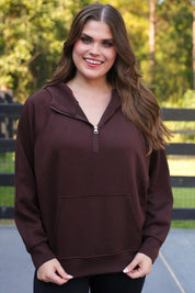 Jess Lea Kayla Luxe Hooded Quarter Zip Pullover Chocolate