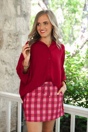 Cranberry Gingham Skort