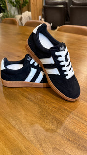 Corky Black and White Double Stripe Sneakers