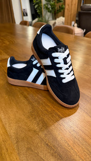 Corky Black and White Double Stripe Sneakers