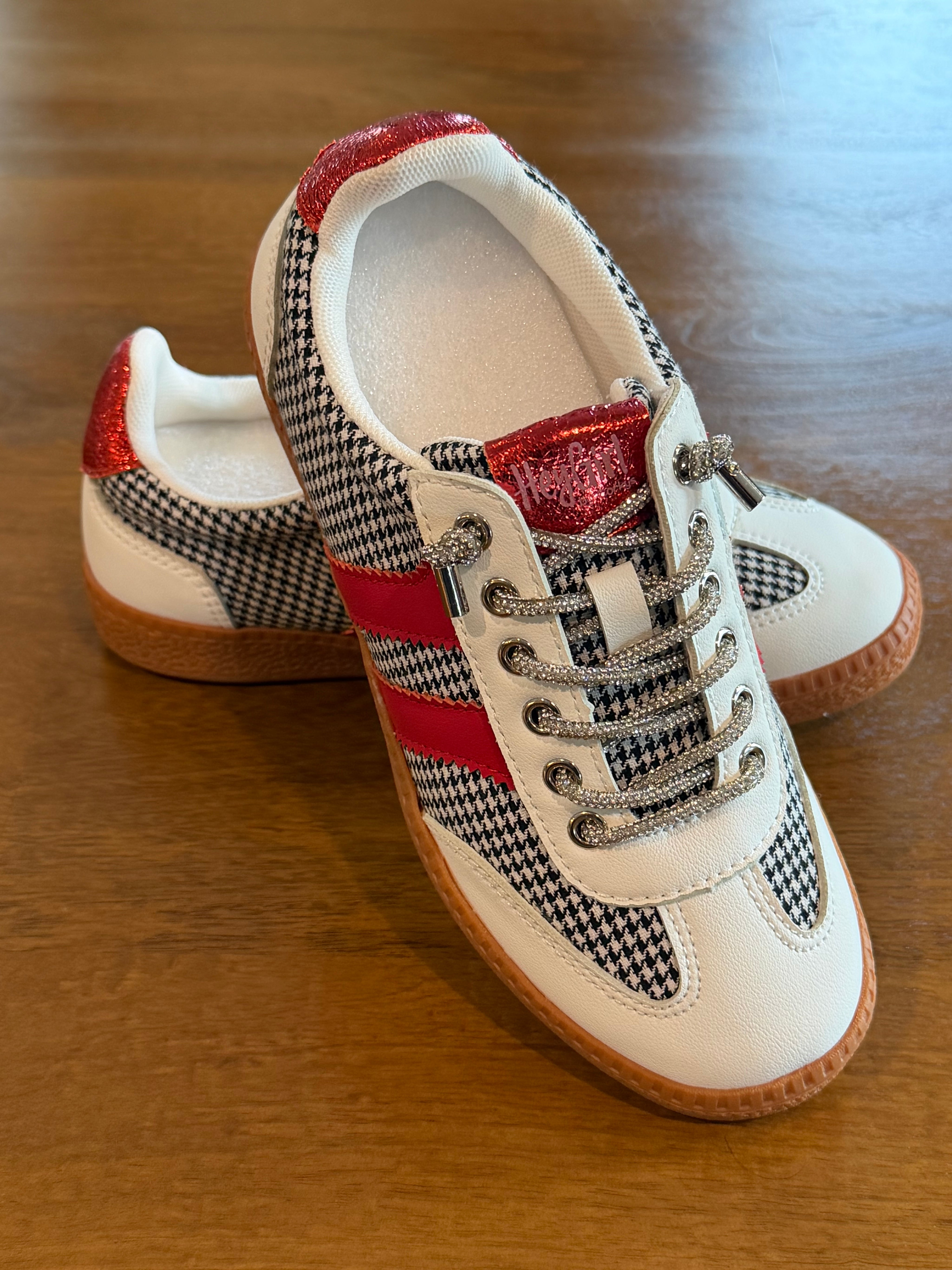 Corky Black and White Houndstooth With Red Glitter  Sneakers