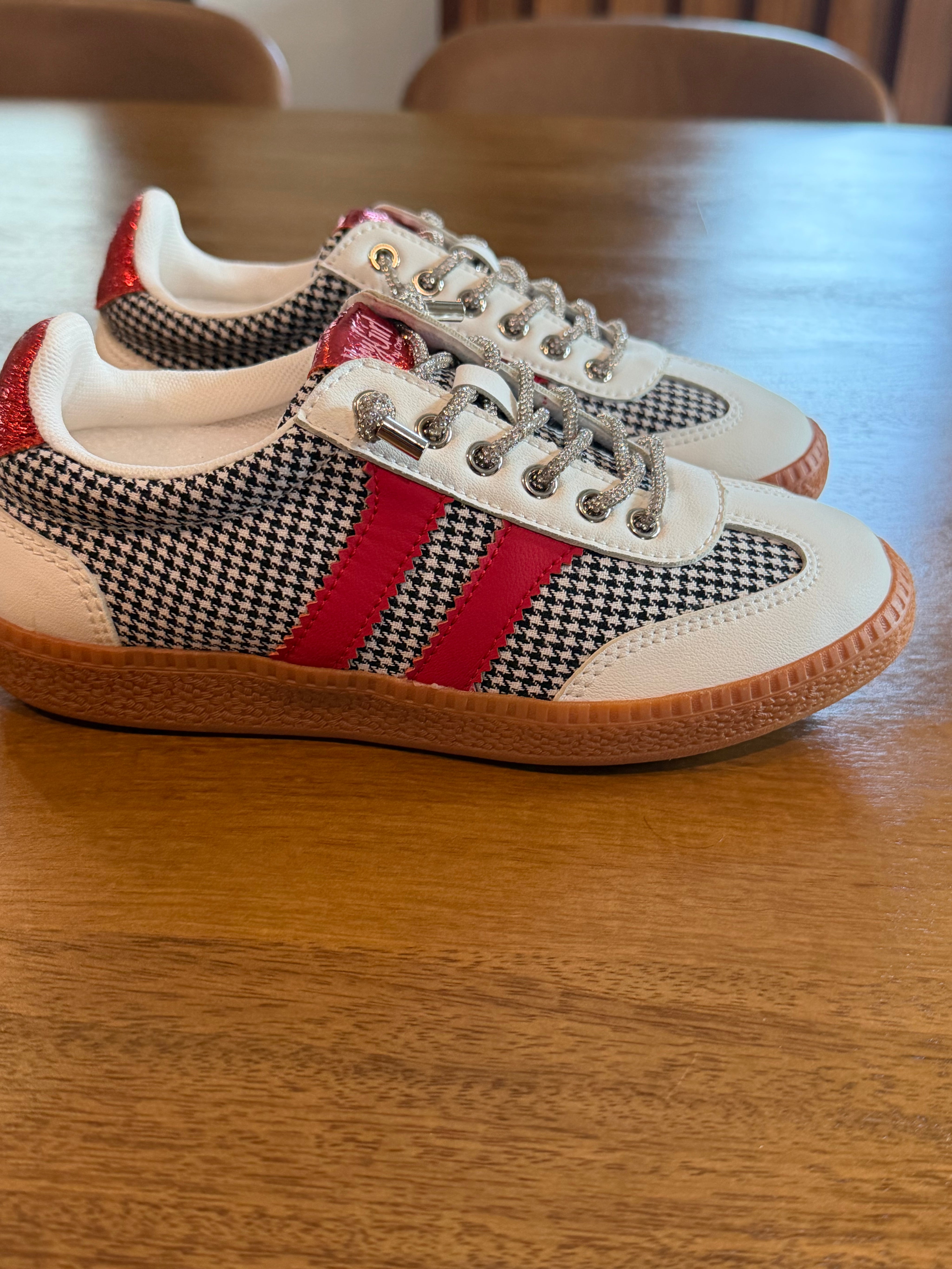 Corky Black and White Houndstooth With Red Glitter  Sneakers
