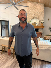 Mens Grey Button Up Luxe Top