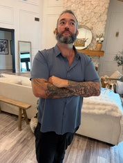 Mens Grey Button Up Luxe Top